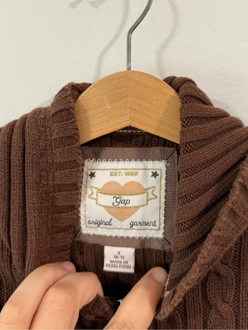 Vintage Y2K Gap Girls Brown Cable Knit Zip Up Sweater